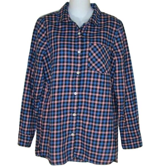 Old Navy Tops - FINAL PRICE Old Navy The Tunic Shirt Soft Flannel Navy & Pink Size Medium